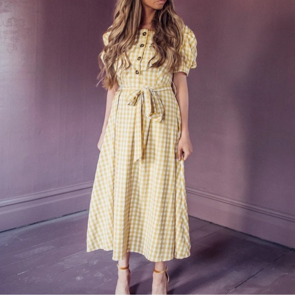 Jessakae Lemon Drop Gingham Dress - Picture 1 of 4